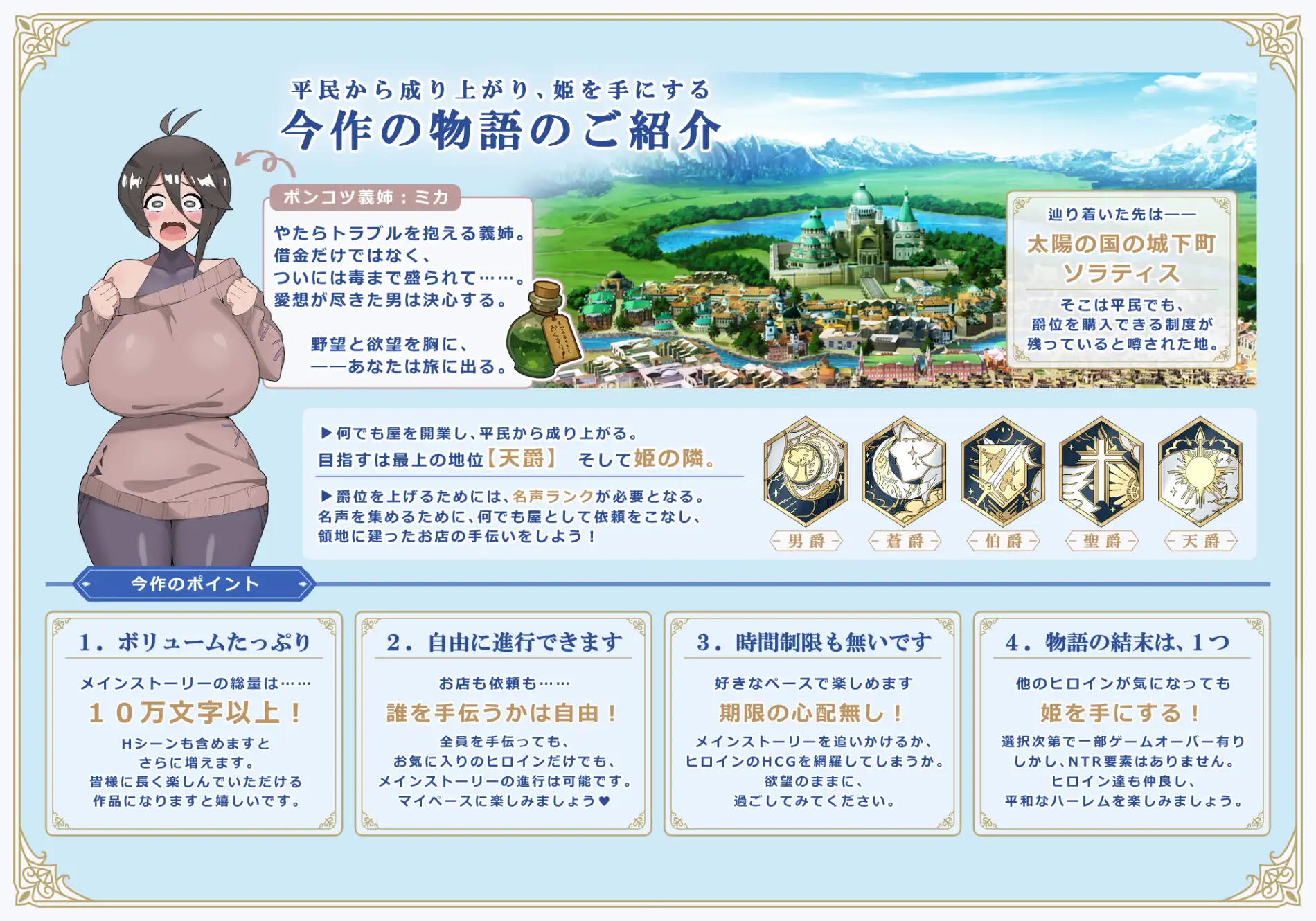 更新[日式RPG/巨乳爆乳/后宫] 利斯塔利亚 – 阶级、领地、女人。将一切尽收囊中的逆袭故事 – リスタリア – 階級・領地・女。すべてを掴む成り上がりストーリー – V1.1 AI汉化版+全回想存档 [890M]